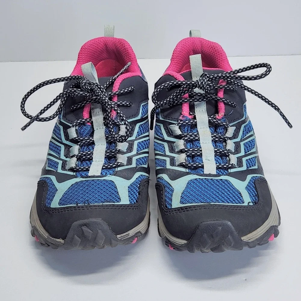Merrell Moab FST Low Waterproof Hiking Shoes Girls Size 2.5 Blue Pink Sneakers